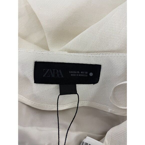 Zara Womens Dress Pants XL White Linen Blend Wide Leg Trousers 2927/586 NWT - Picture 3 of 11